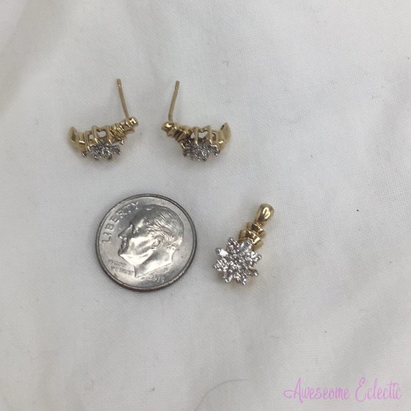 Diamond Flower/Starburst Earrings & Pendant Set - 10k - Picture 7 of 8
